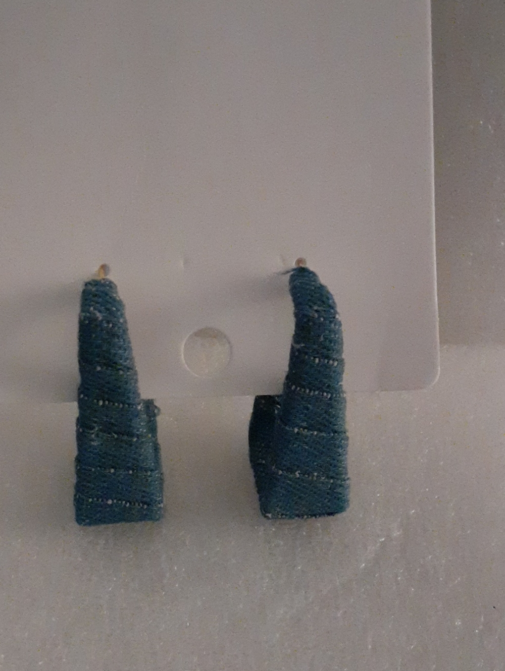 Blue Denim Fabric-Wrapped Earrings for Women
